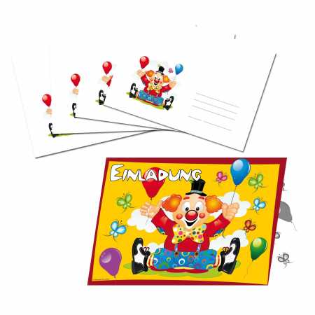 Einladungskarten "Clown" - 8 Stück/Paket
