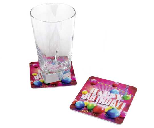 Glas-Untersetzer "Happy Birthday" - 8 Stück