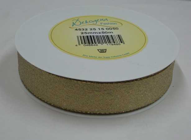 Brocate-Geschenkband - Farbe: gold - 25 mm - 50 m/Rolle