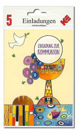 Kommunion-Einladungen mit Umschlägen und Innentext - 5 Stück/Paket