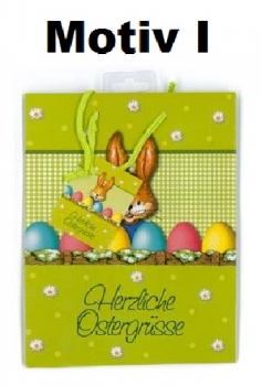 Ostergeschenktüten -Größe ca. 17,5 x 22,5 x 10 cm - verschiedene Motive - lackiert mit Kordel und Minikärtchen