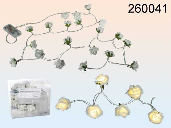 LED-Lichterkette mit weißen Minirosen - Innenberei