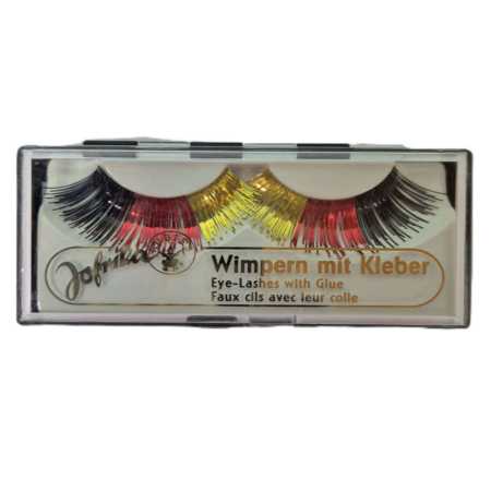 Fanwimpern - schwarz/rot/gold mit Kleber