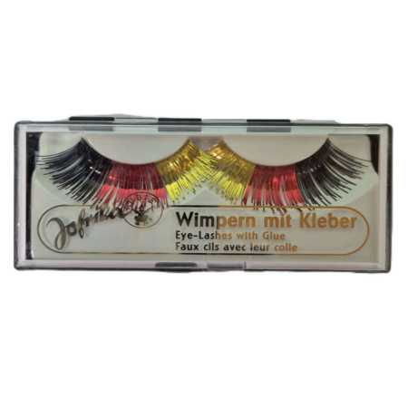 Fanwimpern - schwarz/rot/gold mit Kleber