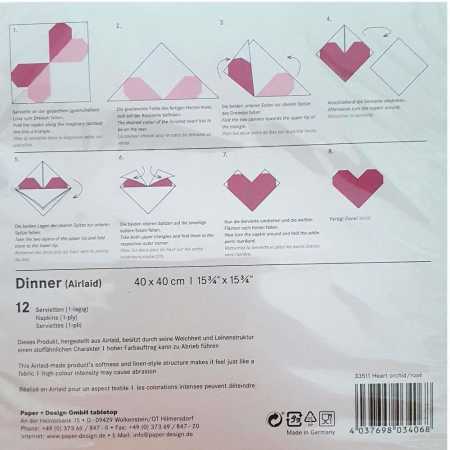 Preview: Origamiservietten "Herz" rosa 12 Stück