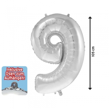 Folienballon 9 silber