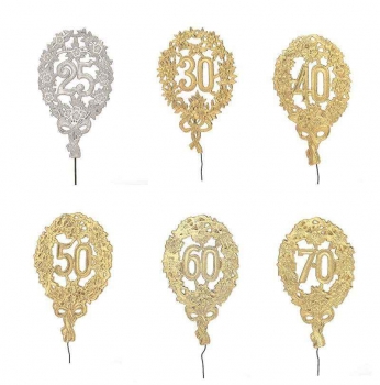 Jubiläumszahlen Blumenstecker - Zahlen: 25, 30, 40, 50,  60, 70