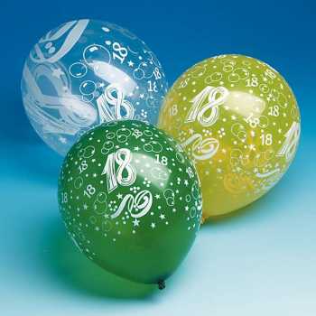 Luftballon mit Druck - bunt - 5 Stück - Zahl: 18, 30, 40, 50, 60, 70 oder 80