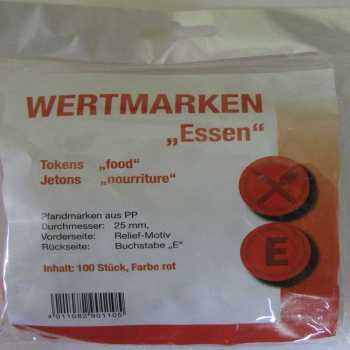 Wertmarken-Chips "Getränke, Essen, Pfand" - 100 Stück - Farbe: rot, gelb oder grün