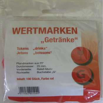 Wertmarken-Chips "Getränke, Essen, Pfand" - 100 Stück - Farbe: rot, gelb oder grün