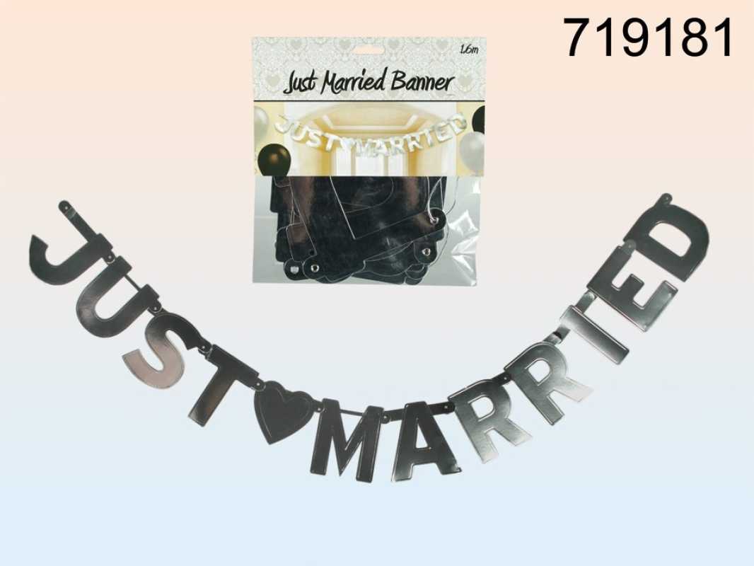 Girlande "Just Married" -silber -  Länge: ca1,60 m