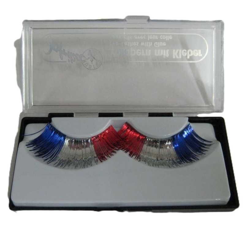 Fanwimpern rot/weiß/blau mit Kleber