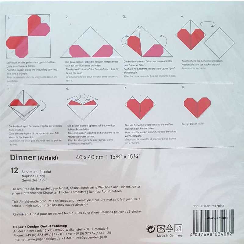 Origamiservietten "Herz" rot 12 Stück