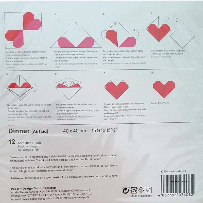 Origamiservietten "Herz" rot 12 Stück