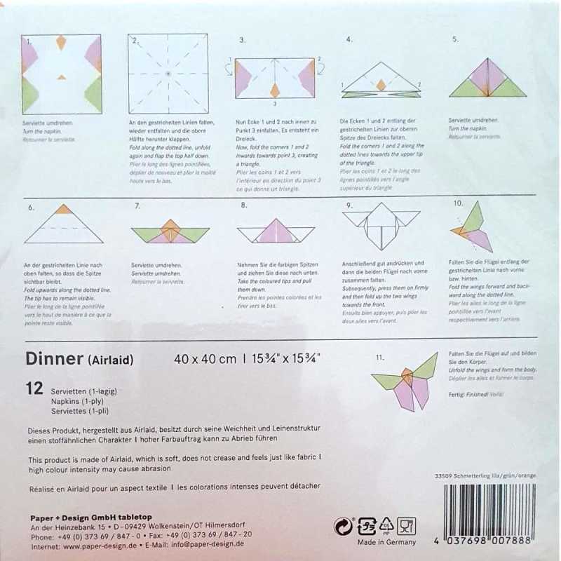 Origamiservietten "Schmetterling" - lila -12 Stück