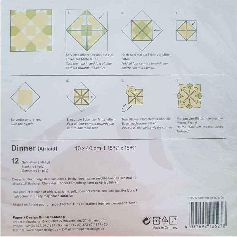 Origamiservietten "Seerose" - gelb -12 Stück