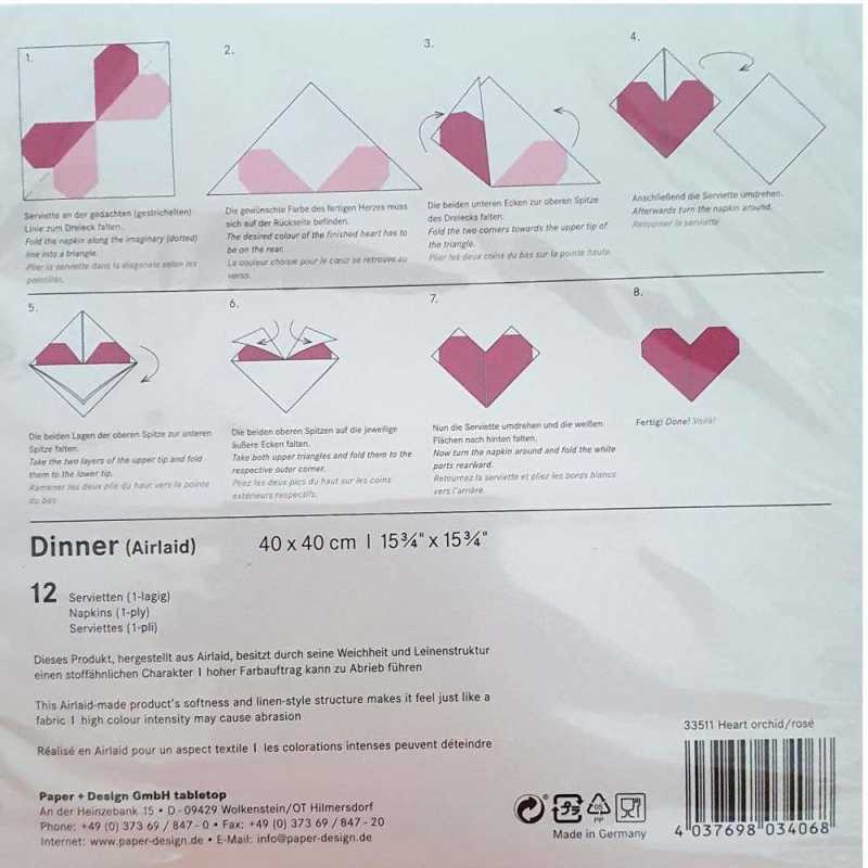 Origamiservietten "Herz" rosa 12 Stück