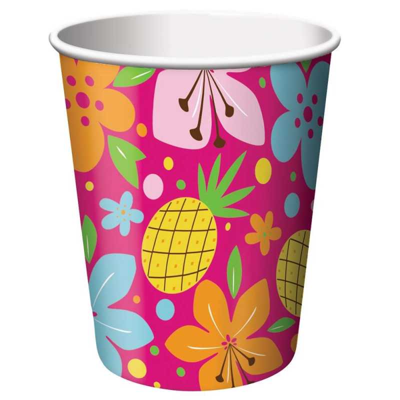 Papp-Becher "Pink Luau Fun" - 8 Stück