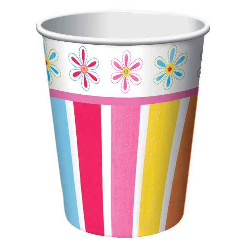 Papp-Becher "Pink Flower Cheer" - 8 Stück