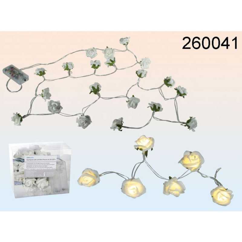 LED-Lichterkette mit weißen Minirosen - Innenberei