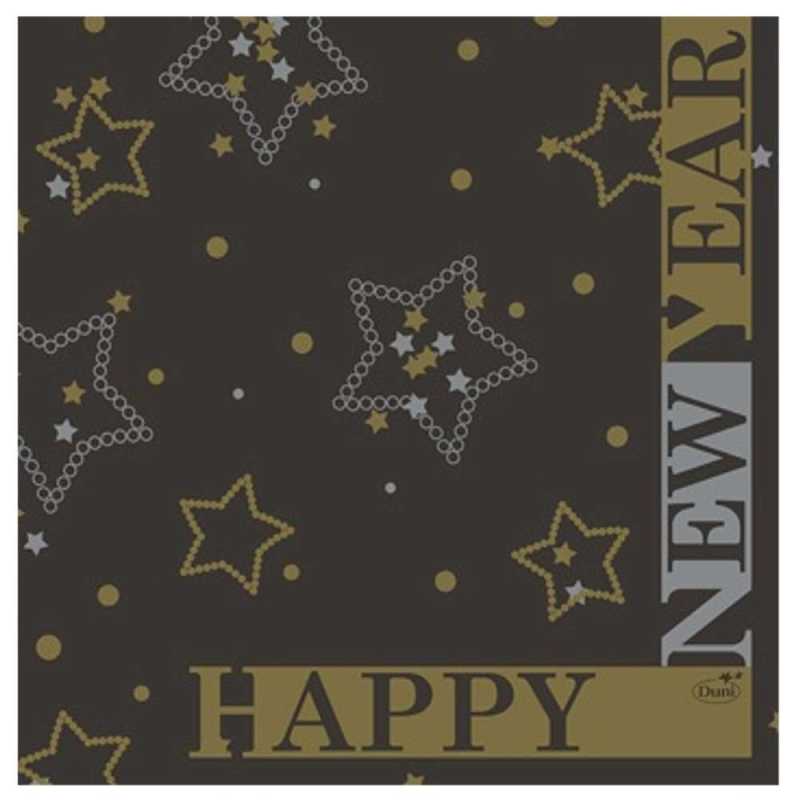 Silvester-Serviette "New Year Black"- 3-lagig -  33 x 33 cm - 1/4-falz - 50 Stück/Paket