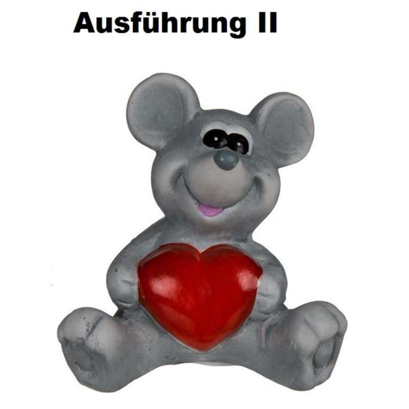 graue Keramikmaus mit rotem Herz - verschiedene Ausführungen