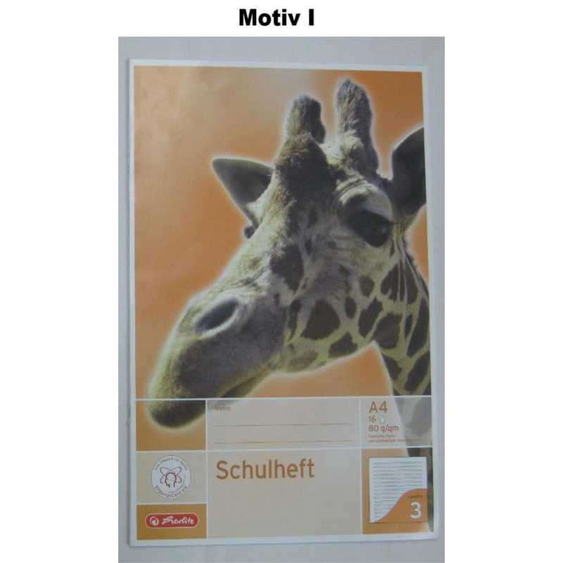Schulheft - DIN A4 - Lineatur 3 - 16 Blatt - verschiedene Motive