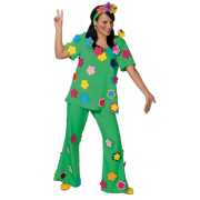 Hippiekostüm "Flowerpower" - grün - Größe: 36, 38, 40 oder 46